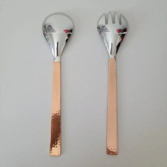 Handcrafted Copper & Stainless Steel Serving Spoon and Fork Set of 2 Indian - Picture 4 of 7